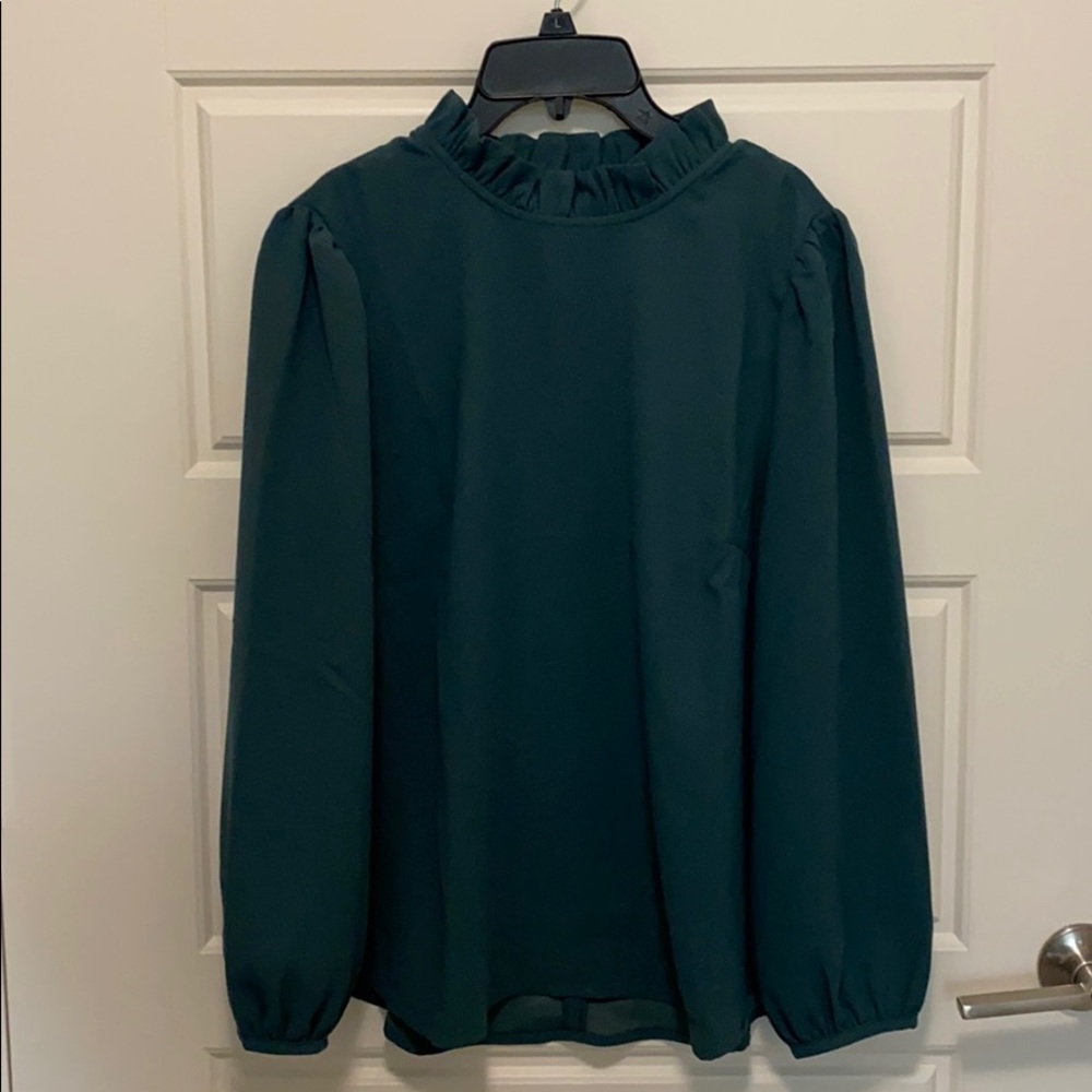 Long Sleeve Ruffle Neck Top in 365 Crepe